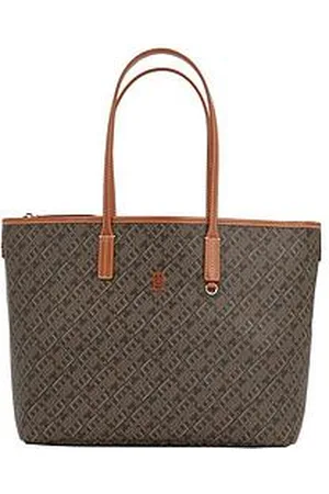 Tommy Hilfiger Monogram Logo Leather Tote Bag