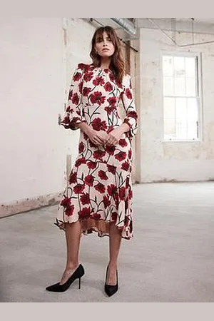 mint&berry Neutral Floral Print Midi Dress