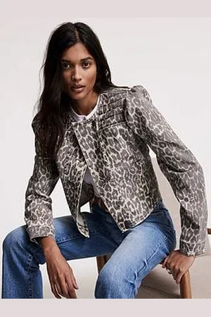 mint&berry Neutral Leopard Print Denim Jacket