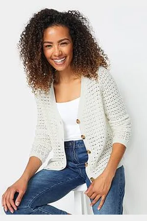 M&Co Ivory Button Crochet Cardigan