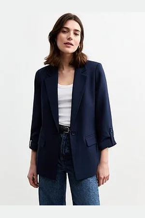 New Look Navy Cropped Sleeve Blazer