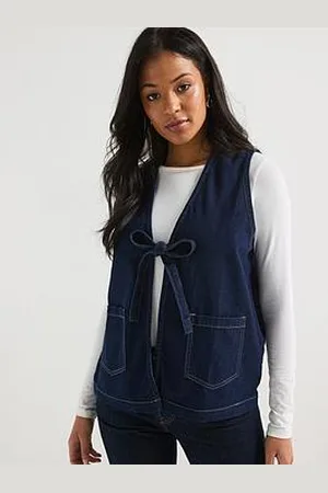 ONLY Tie Detail Denim Vest - Dark