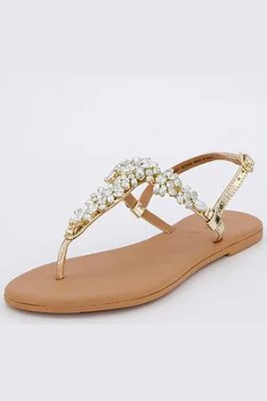 Very Embellished Toe Post Leather Sandals