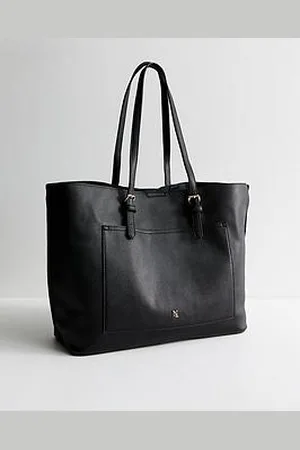 New Look Grained Faux Leather Front Pocket Tote Bag