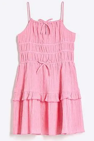 River Island Girls Tiered Shimmer Beach Dress - Bright Pink
