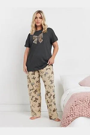 Yours Curve Animal Bows Wide Leg Pj Set