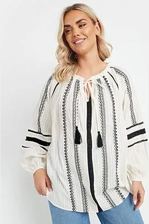 Yours Contrast Boho Blouse - Cream