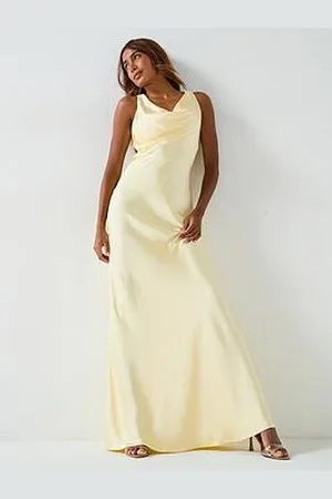 Six Stories Satin Cowl Front Bridesmaid Dress - Lemon