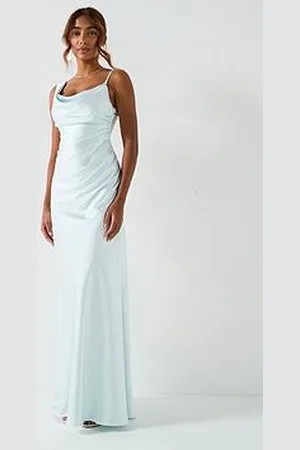 Six Stories Cowl Front Asymmetrical Satin Bridesmaid Dress - Ice