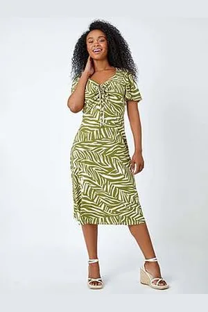Roman Petite Animal Stretch Gathered Midi Dress