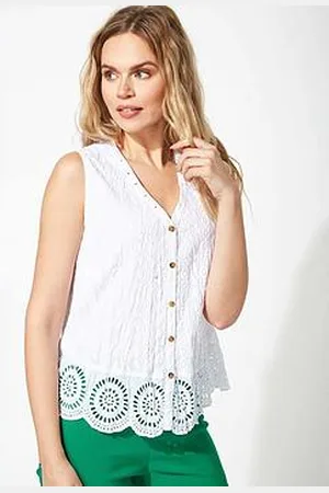 Roman Eyelet Detail Embroidered Crinkle Blouse