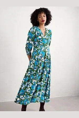 Seasalt Cornwall Floral Waisted Maxi Dress - Green