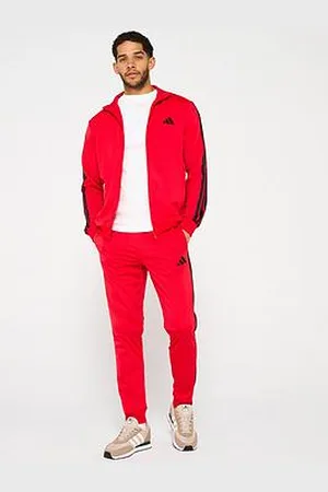 adidas Mens Sportswear Basic 3-Stripe Tricot Tracksuit - Red