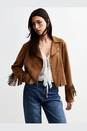 New Look Tan Fringe Trimmed Faux Suede Jacket