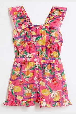 River Island Girls Lemon Print Beach Playsuit - Pink