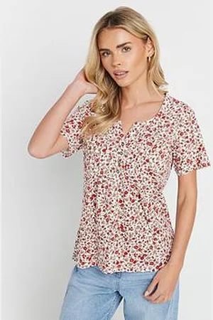 M&Co Floral Short Sleeve Henley Top
