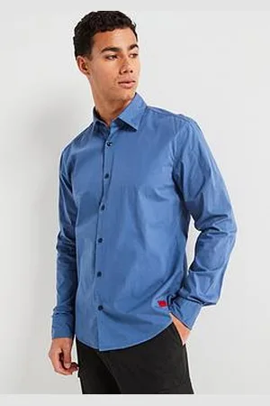 HUGO BOSS Ermo Patch Logo Slim Fit Long Sleeve Shirt - Blue