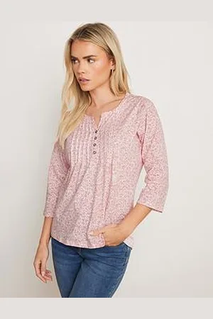 M&Co Petite 3/4 Sleeve Henley Top
