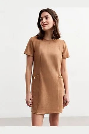 New Look Tan Faux Suede Mini Shift Dress