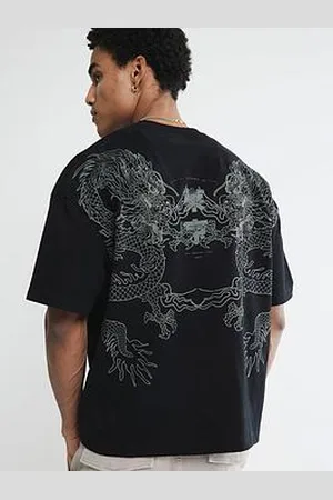 River Island Oversized Flock Dragon Graphic T-Shirt