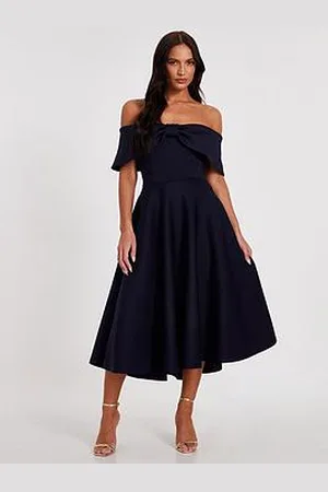 Quiz Navy Bardot Bow Skater Dress