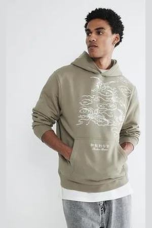 River Island Crane Clouds Embroidered Hoodie - Khaki
