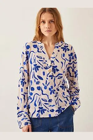 Monsoon Ulla Print Linen Blend Top - Ivory