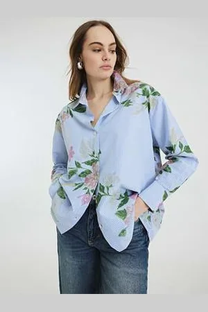 River Island Long Sleeve Floral Stripe Mix Shirt
