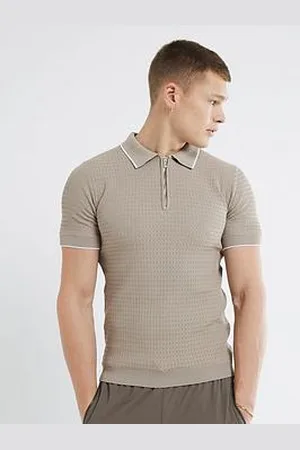 River Island Muscle Fit Textured Knitted Tipped Polo Shirt