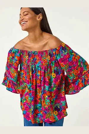 Roman Floral Print Bardot Top