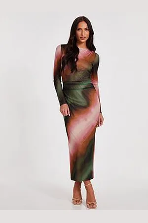 Quiz Mesh Marble Print Midaxi Dress