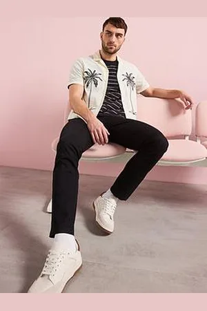 Very Man Short Sleeve Revere Palm Embroidery Shirt - Ecru