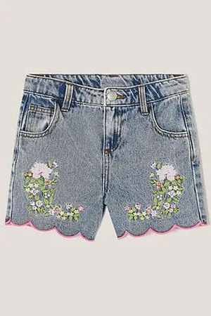 Monsoon Girls Sequin Floral Embroidered Denim Shorts