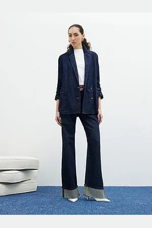 River Island Relaxed Straight Turnup Jean - Dark Denim