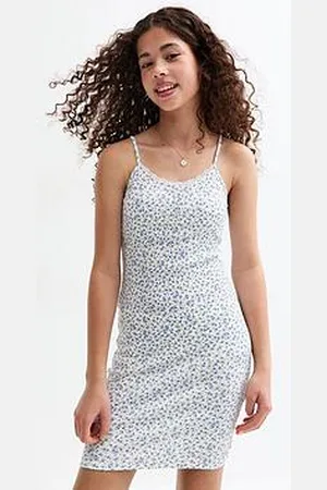 New Look Girls Ribbed Ditsy Print Strappy Cami Dress