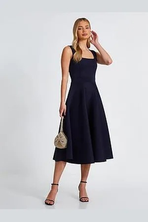 Quiz Navy Square Neckline Skater Dress