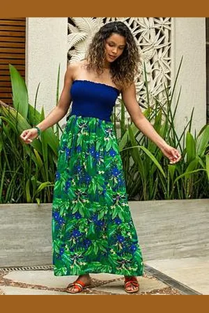 Pour Moi Strapless Shirred Bodice Maxi Beach Dress