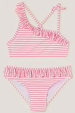 Monsoon Girls Stripe Ruffle Bikini Set