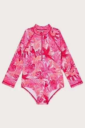 Monsoon Girls Birds Of Paradise Upf50 Long Sleeve Swimsuit
