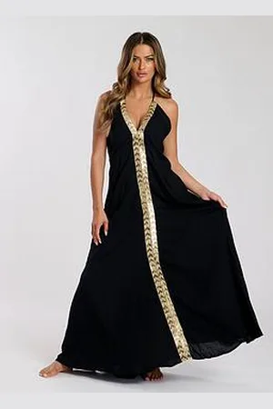 South Beach V Neck Sequin Detail Halter Maxi Dress