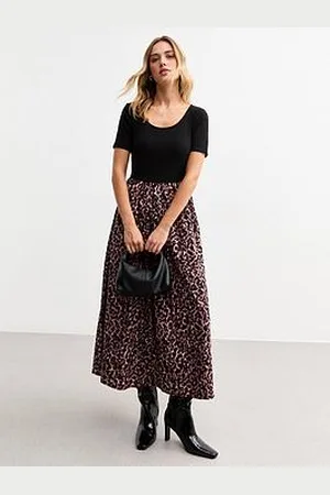 New Look Black 2 In 1 Leopard Print Midi Dress