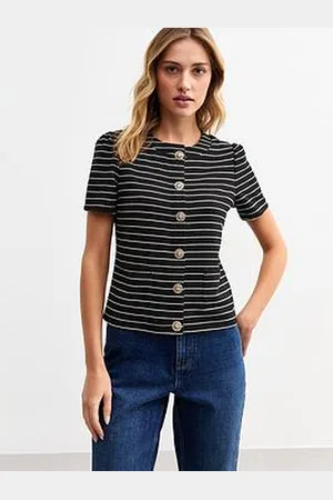 New Look Striped Textured Short Sleeve Cardigan