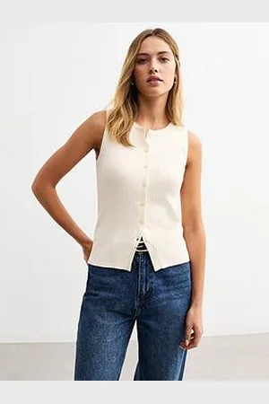 New Look Rib Knitted Button Up Vest