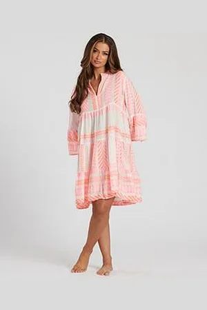 South Beach Jacquard 3/4 Sleeve Tiered Mini Dress