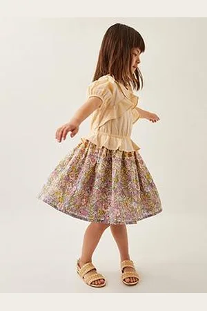 Monsoon Girls Frilly Floral Cotton Dress