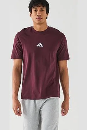 adidas Mens Essentials Small Logo Single Jersey Tee - Burgundy
