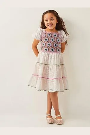 Monsoon Girls Crochet Yoke Broderie Dress