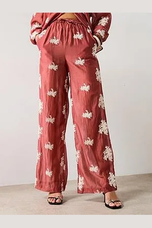 Very Floral Embroidered Wide Leg Co-Ord Trousers - /Red