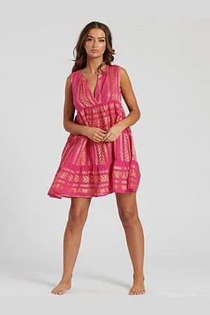 South Beach Metallic Jaquard Sleeveless Tiered Knee Length Dress