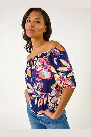 Roman Floral Print Bardot Stretch Top